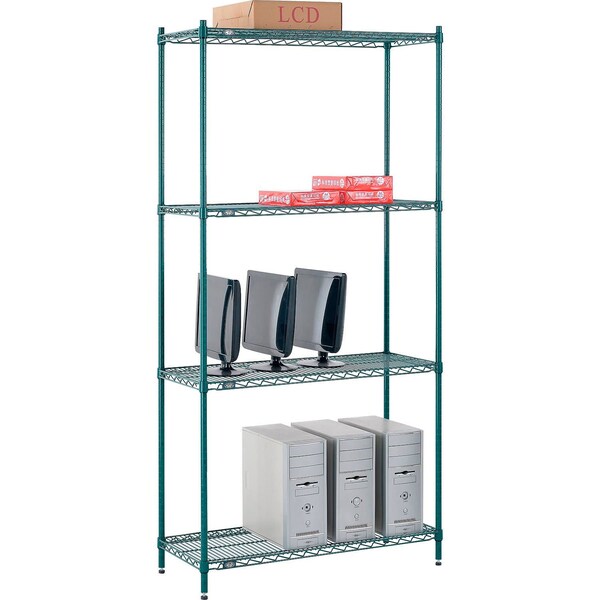 Nexel Poly-Green, 4 Tier, Wire Shelving Starter Unit, 42W x 14D x 86H 14428G - main